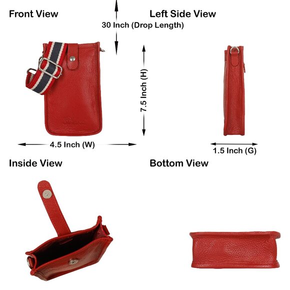Leather Crossbody Red Phone Sling Wallet Bag–Small Shoulder  Bag for Daily Use - Picture 3 of 10